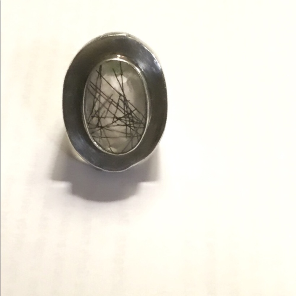 Black Tourmaline Quartz Ring .925 SS